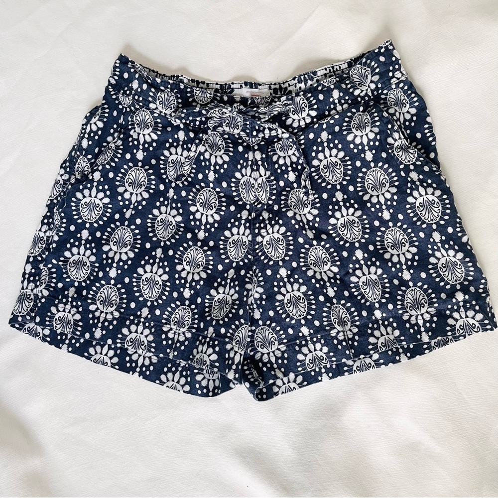 Sigrid Olsen 100% linen Navy and White Patterned Shorts M